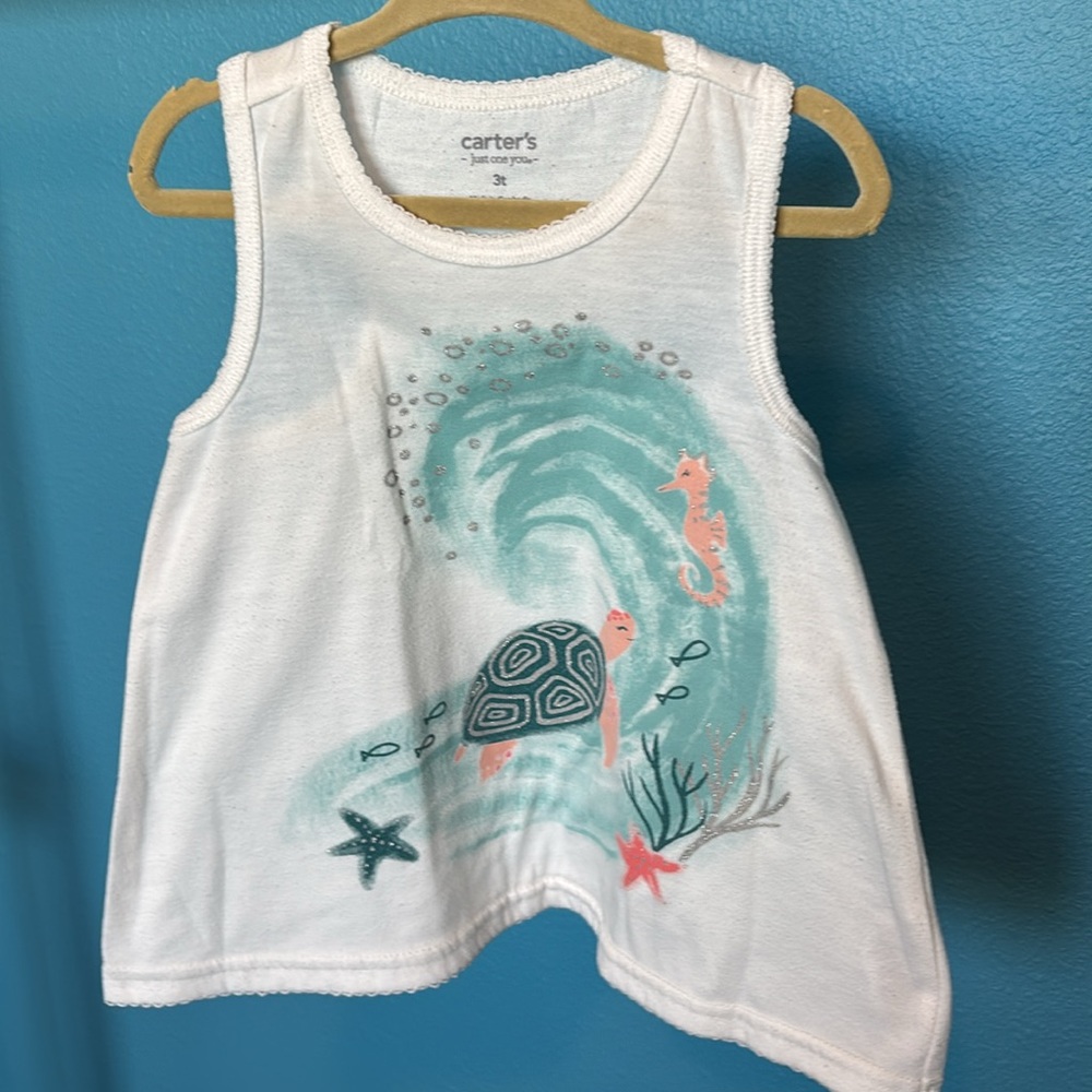 Carter's White and Blue Sea Life Kids Tank Top